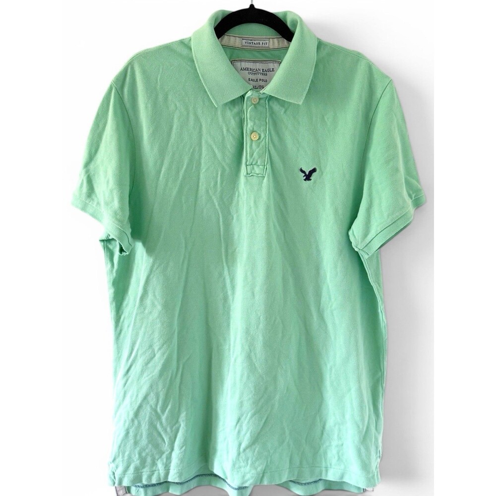 American Eagle Outfitters Eagle Polo Sz XL Mint Green Pastel Vintage Fit Cotton